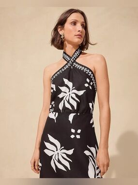 LOFT Fern Linen Blend Mini Halter Dress, Size 4